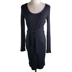 Revolve Otis‎ & Maclain Wrap Fitted Ribbed Mini Dress S Black Long Sleeve Scoop